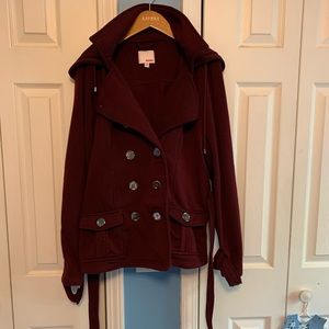 Hooded Maroon Pea Coat